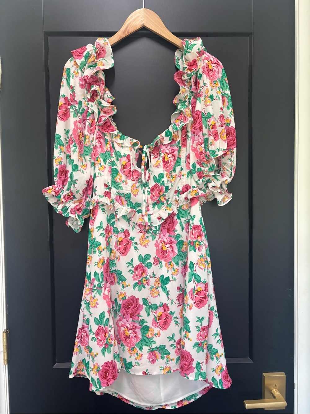 For Love & Lemons Imogen Mini Dress XL Floral Ruffle Corset Tie Back Cottagecore - Picture 3 of 10